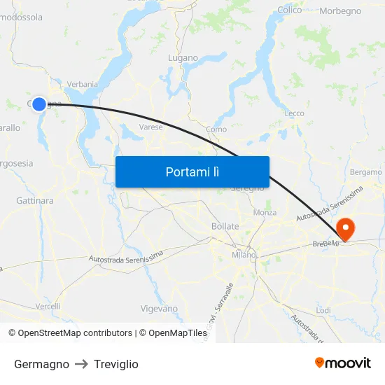 Germagno to Treviglio map