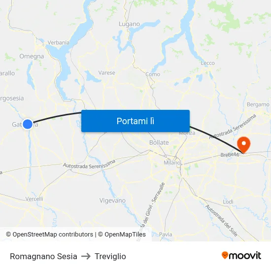Romagnano Sesia to Treviglio map