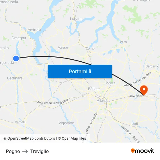 Pogno to Treviglio map