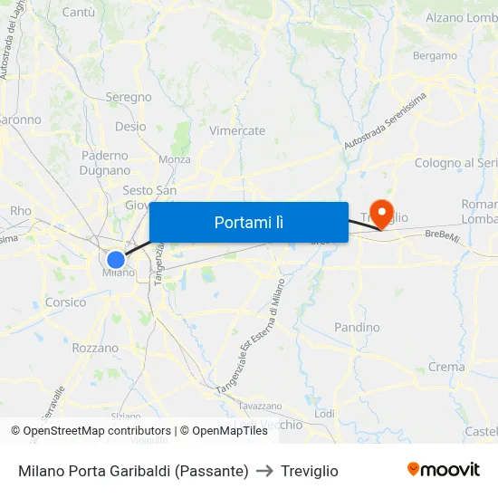 Milano Porta Garibaldi (Passante) to Treviglio map