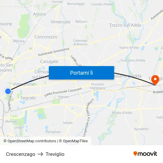 Crescenzago to Treviglio map