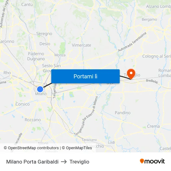 Milano Porta Garibaldi to Treviglio map
