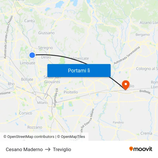 Cesano Maderno to Treviglio map