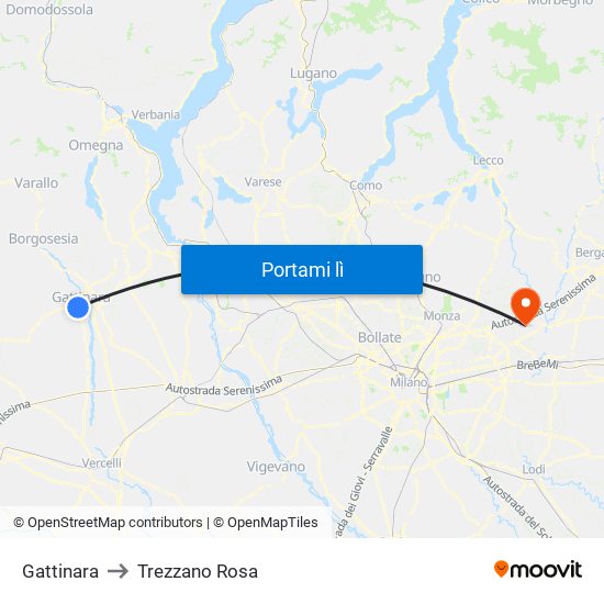 Gattinara to Trezzano Rosa map