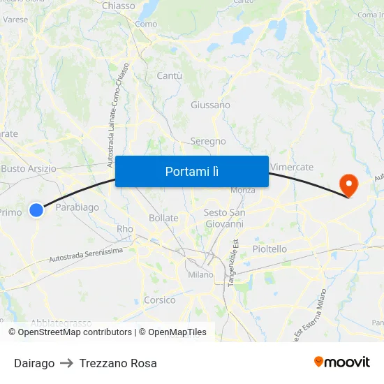 Dairago to Trezzano Rosa map