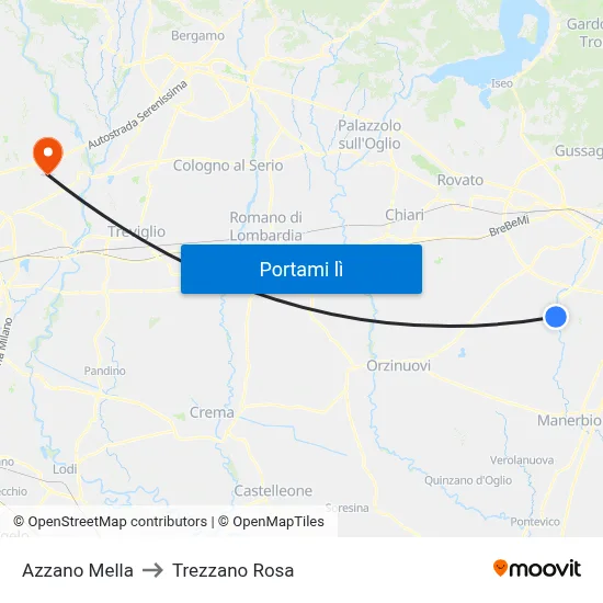 Azzano Mella to Trezzano Rosa map