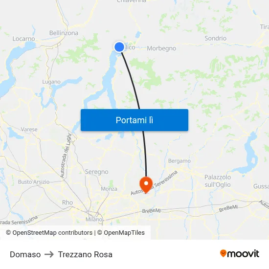 Domaso to Trezzano Rosa map