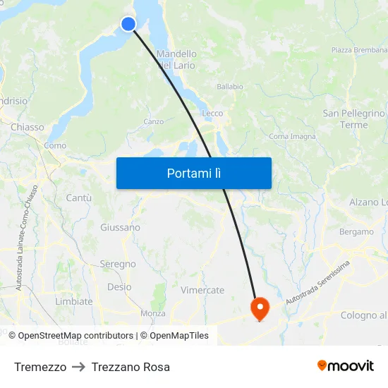 Tremezzo to Trezzano Rosa map