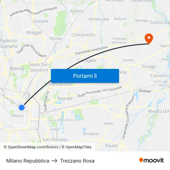 Milano Repubblica to Trezzano Rosa map