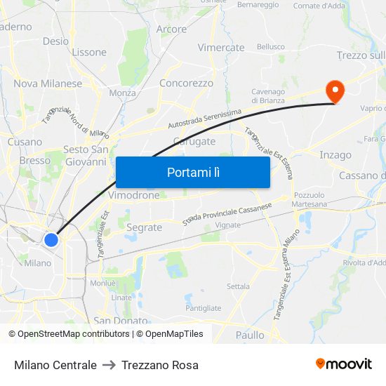 Milano Centrale to Trezzano Rosa map