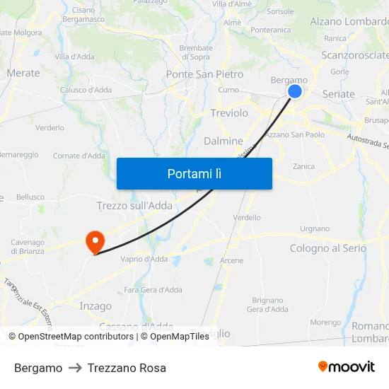 Bergamo to Trezzano Rosa map