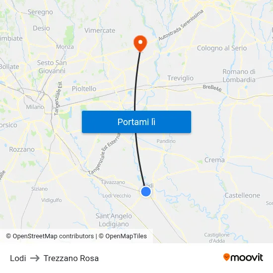 Lodi to Trezzano Rosa map