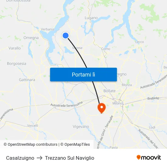 Casalzuigno to Trezzano Sul Naviglio map