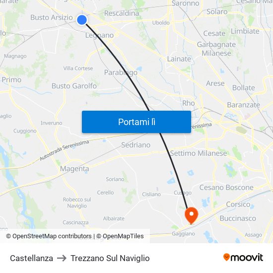 Castellanza to Trezzano Sul Naviglio map