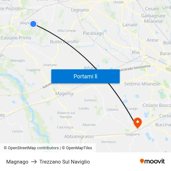 Magnago to Trezzano Sul Naviglio map