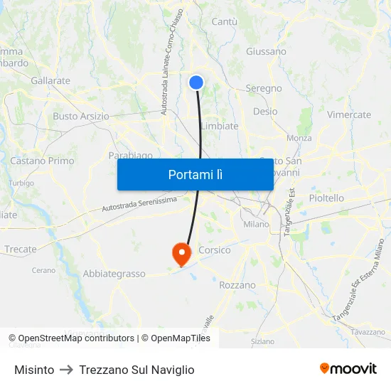 Misinto to Trezzano Sul Naviglio map
