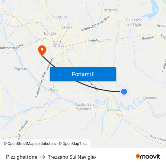 Pizzighettone to Trezzano Sul Naviglio map