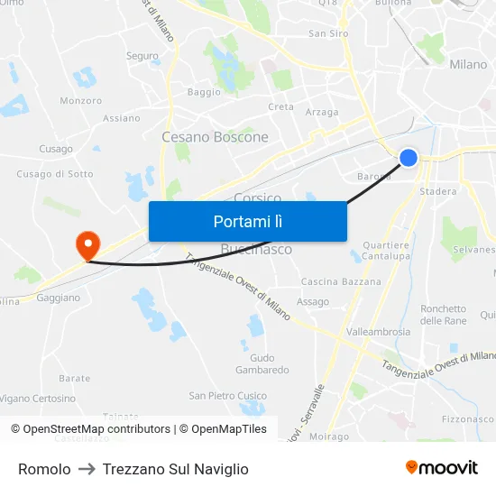 Romolo to Trezzano Sul Naviglio map