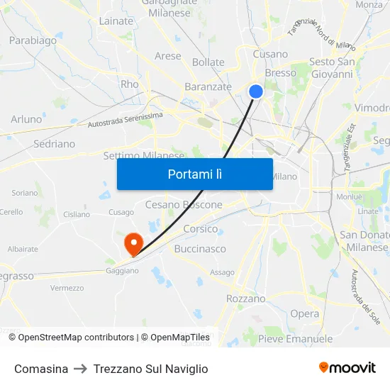 Comasina to Trezzano Sul Naviglio map