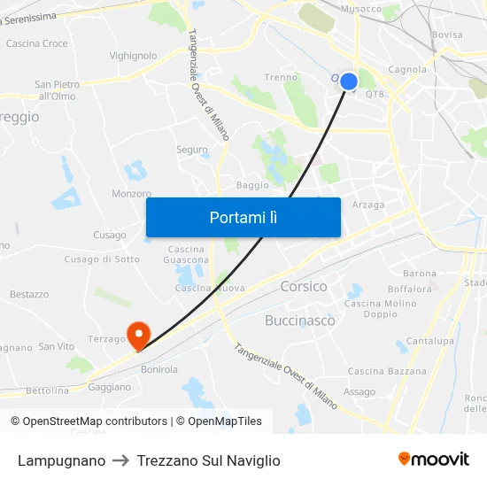 Lampugnano to Trezzano Sul Naviglio map
