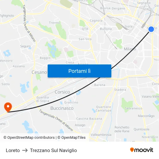 Loreto to Trezzano Sul Naviglio map