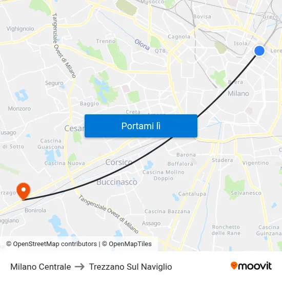 Milano Centrale to Trezzano Sul Naviglio map