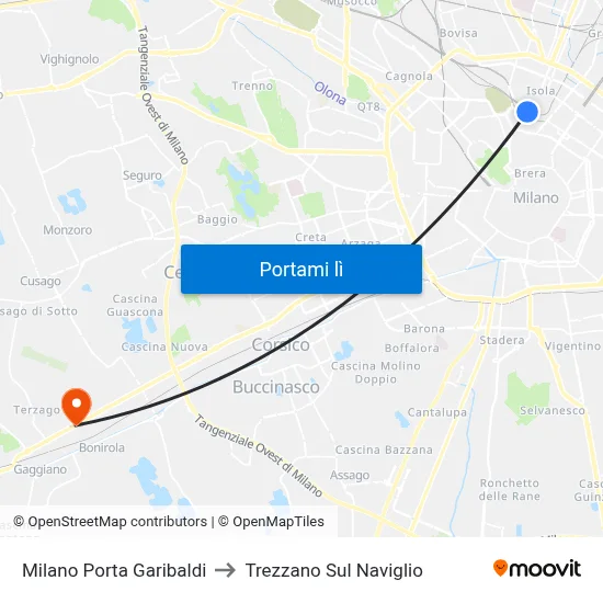 Milano Porta Garibaldi to Trezzano Sul Naviglio map