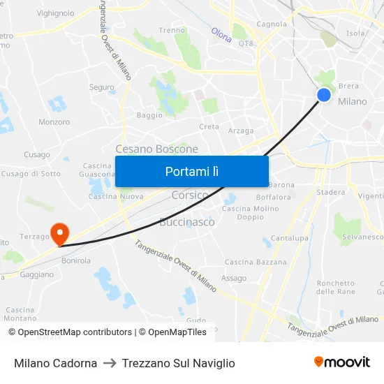 Milano Cadorna to Trezzano Sul Naviglio map
