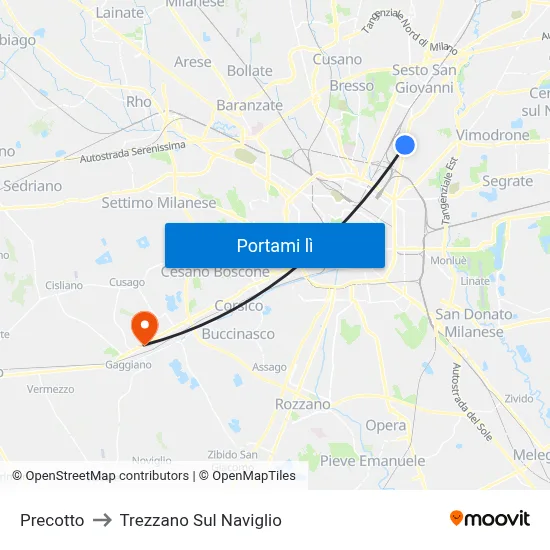 Precotto to Trezzano Sul Naviglio map