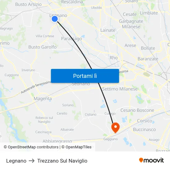 Legnano to Trezzano Sul Naviglio map