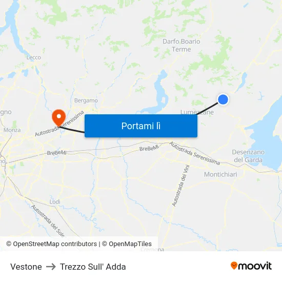 Vestone to Trezzo Sull' Adda map