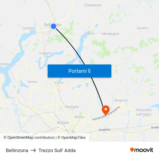 Bellinzona to Trezzo Sull' Adda map