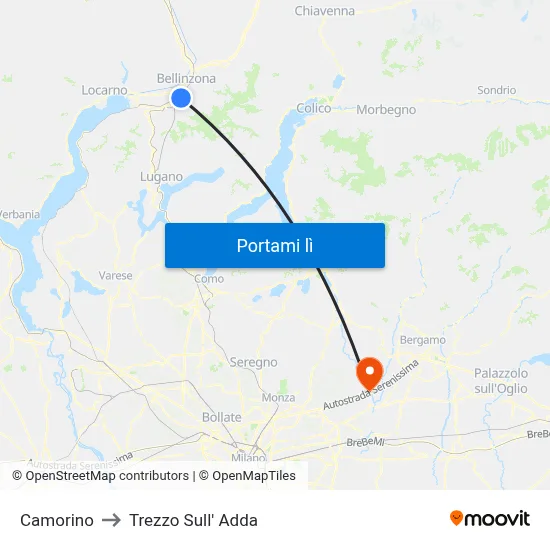 Camorino to Trezzo Sull' Adda map