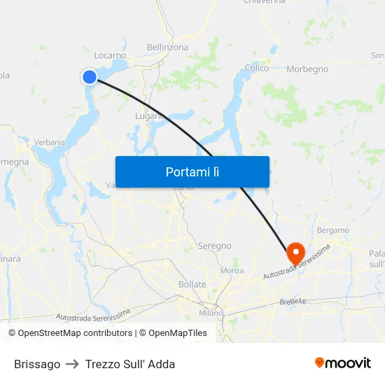 Brissago to Trezzo Sull' Adda map