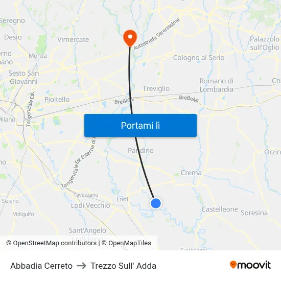 Abbadia Cerreto to Trezzo Sull' Adda map