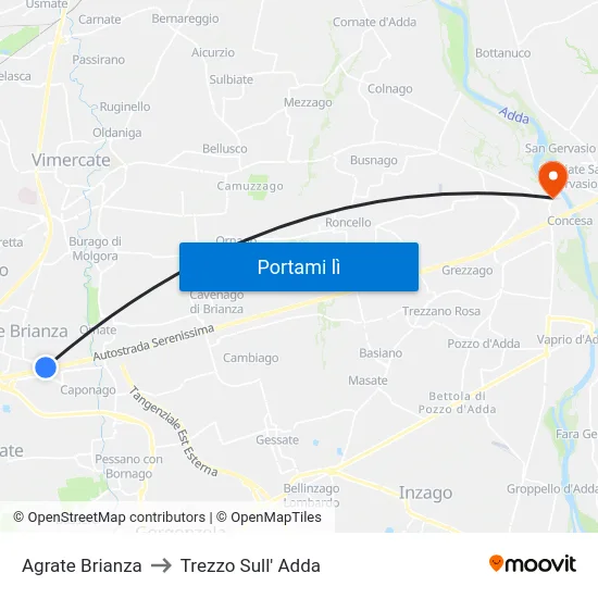 Agrate Brianza to Trezzo Sull' Adda map