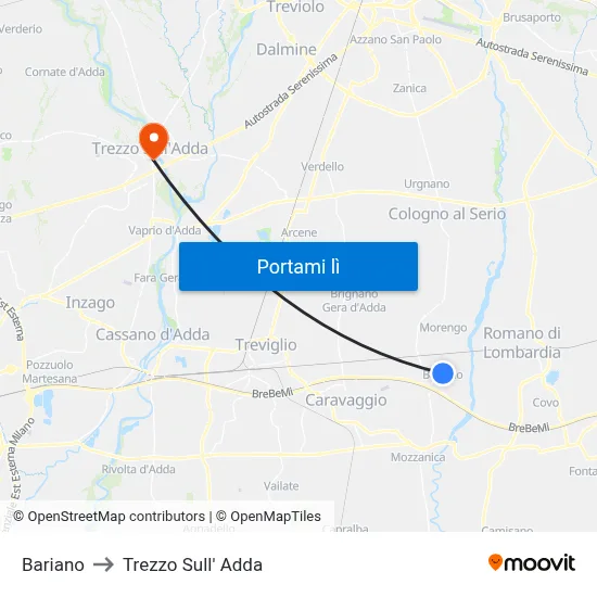 Bariano to Trezzo Sull' Adda map