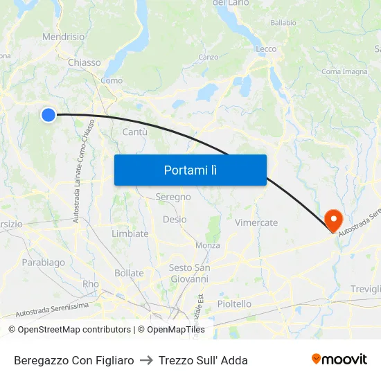 Beregazzo Con Figliaro to Trezzo Sull' Adda map