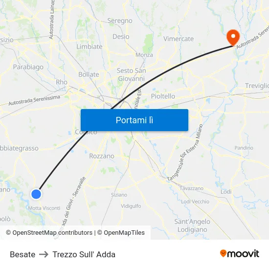 Besate to Trezzo Sull' Adda map