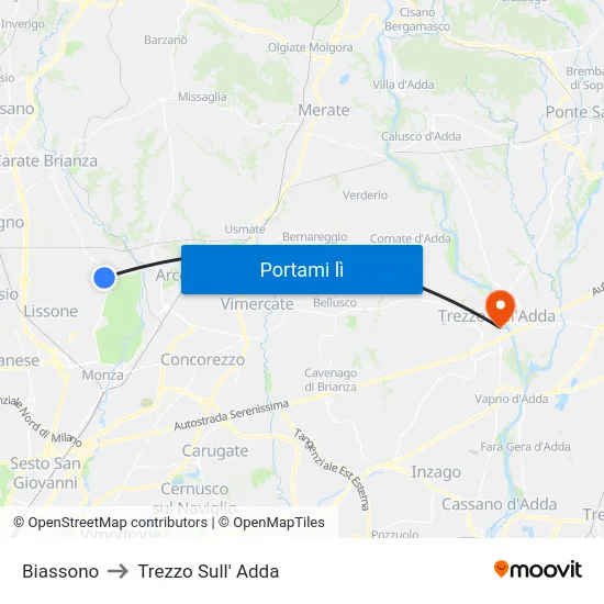 Biassono to Trezzo Sull' Adda map