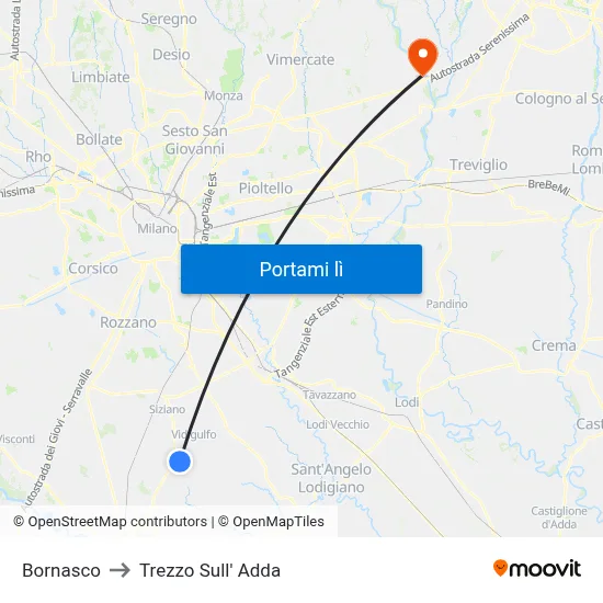 Bornasco to Trezzo Sull' Adda map