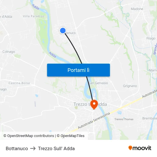 Bottanuco to Trezzo Sull' Adda map