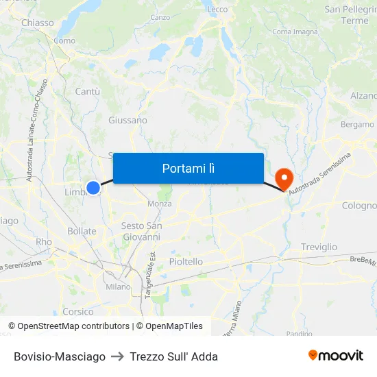 Bovisio-Masciago to Trezzo Sull' Adda map