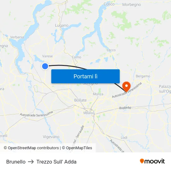 Brunello to Trezzo Sull' Adda map