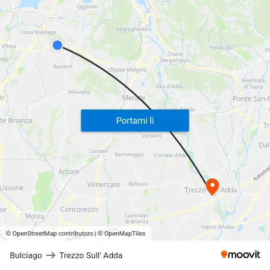 Bulciago to Trezzo Sull' Adda map
