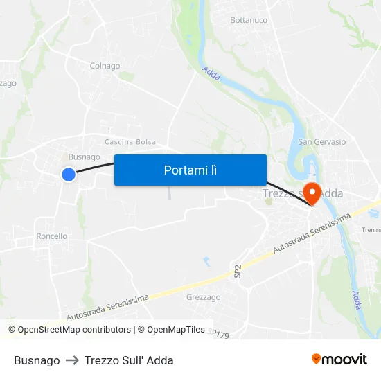Busnago to Trezzo Sull' Adda map
