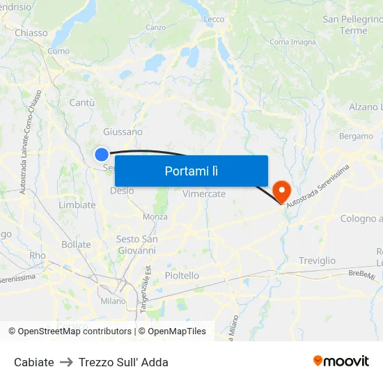 Cabiate to Trezzo Sull' Adda map