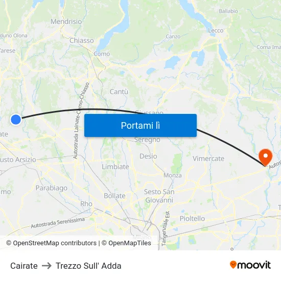 Cairate to Trezzo Sull' Adda map