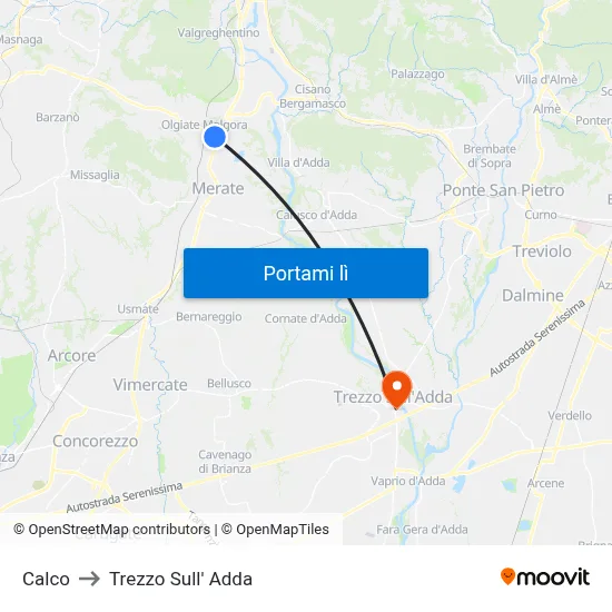 Calco to Trezzo Sull' Adda map