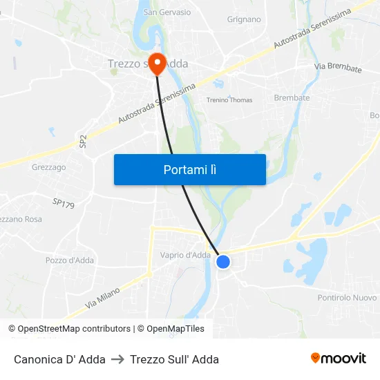 Canonica D' Adda to Trezzo Sull' Adda map